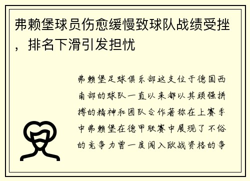 弗赖堡球员伤愈缓慢致球队战绩受挫，排名下滑引发担忧
